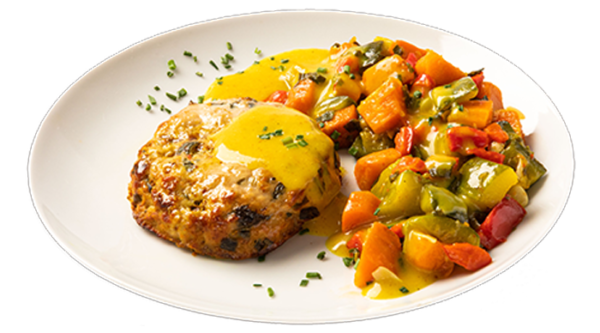 Hamburguesa de Cerdo con Vegetales al Curry